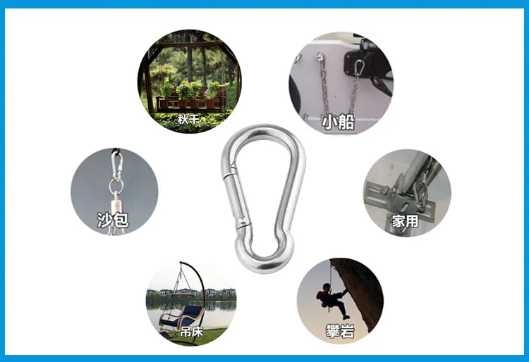 M6*60mm Multifunctional 304 Stainless Steel Spring Snap Carabiner Quick  Link Ring Hook snap shackle Chain Fastener Hook