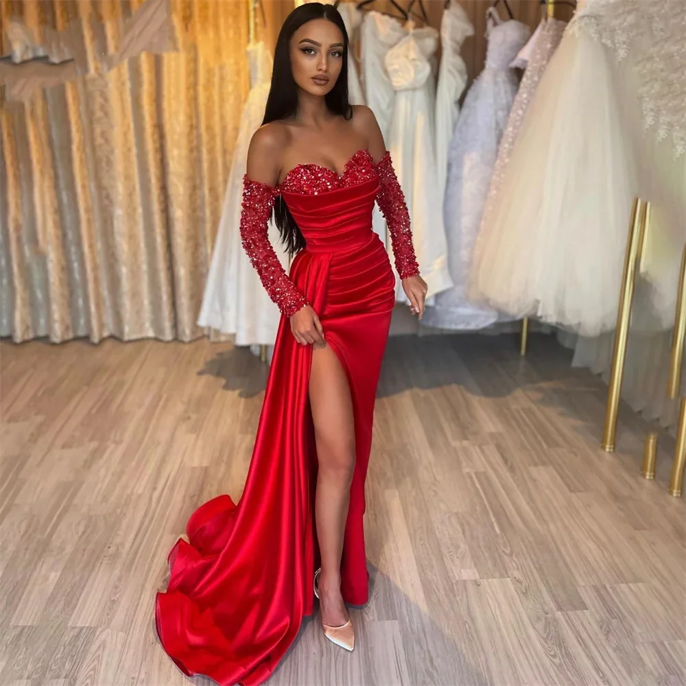 Elegant Red Satin One Shoulder Evening Dress,Sexy Red Evening Gown  Y4063