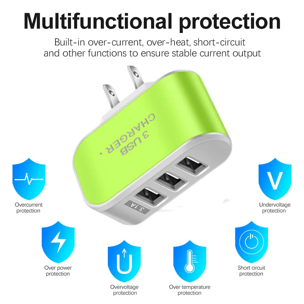 3 Ports Charger Station USB US Charger Wall Home Travel AC Adapter for Huawei Xiaomi iPhone Candy Colors