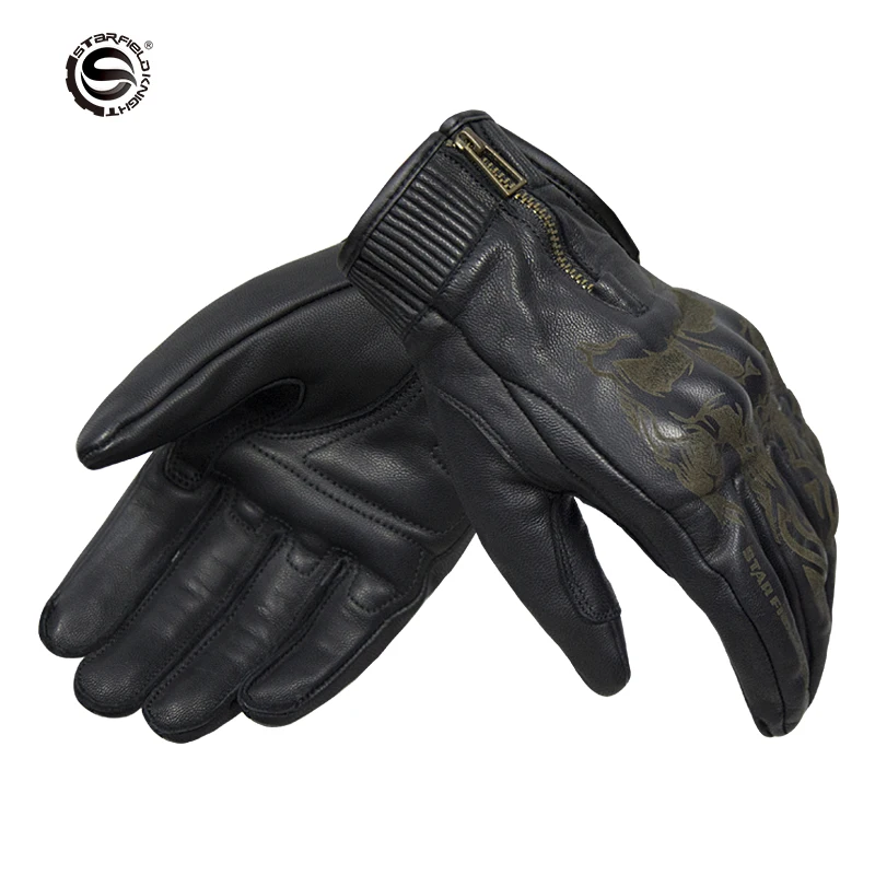 

SFK Black Motorcycle Gloves Touch Screen Motorbike Riding Genuine Goat Skin Leather Motocross Guantes Breathable Wear-resistan