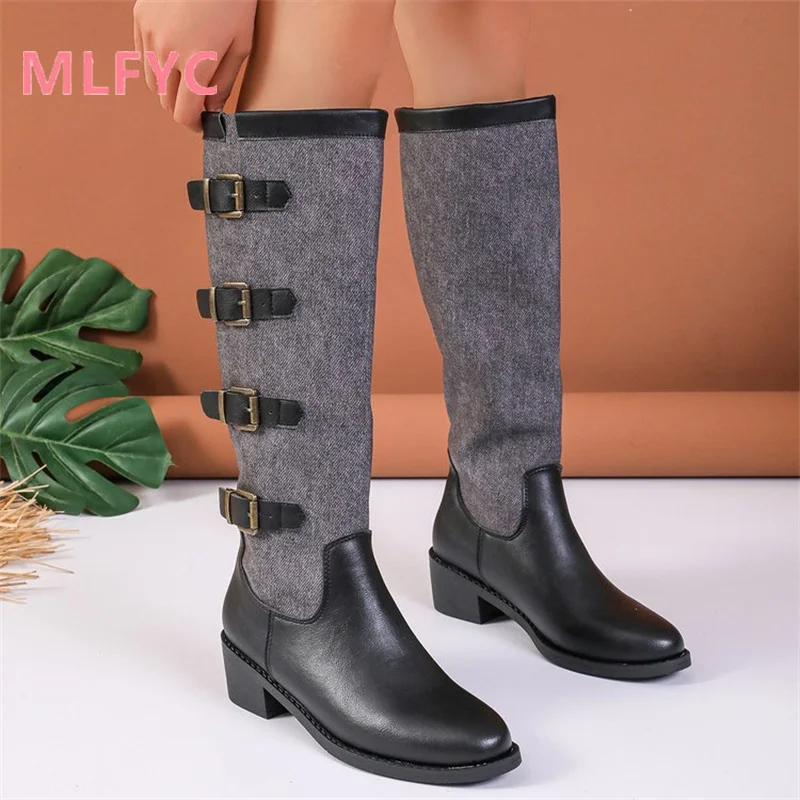 Retro Brown Thick Heel Knight Boots Women's Autumn and Winter New High Barrel Long Boots Round Head Sexy Women's Boots