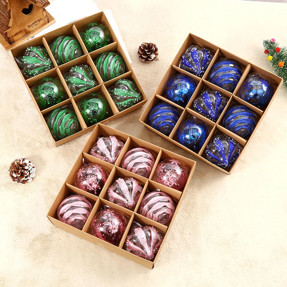 Description Picture 5 of item9pcs 8cm Christmas Ball Ornaments Xmas Tree Hanging Glitter Transparent Home Party Ornament Decor  Tree Decoration Balls