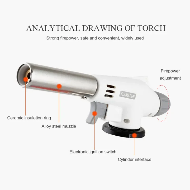 Gas Burner Metal Flame Gun Portable Butane High Temperature Welding Torch Lighter Camping BBQ Heating Ignition