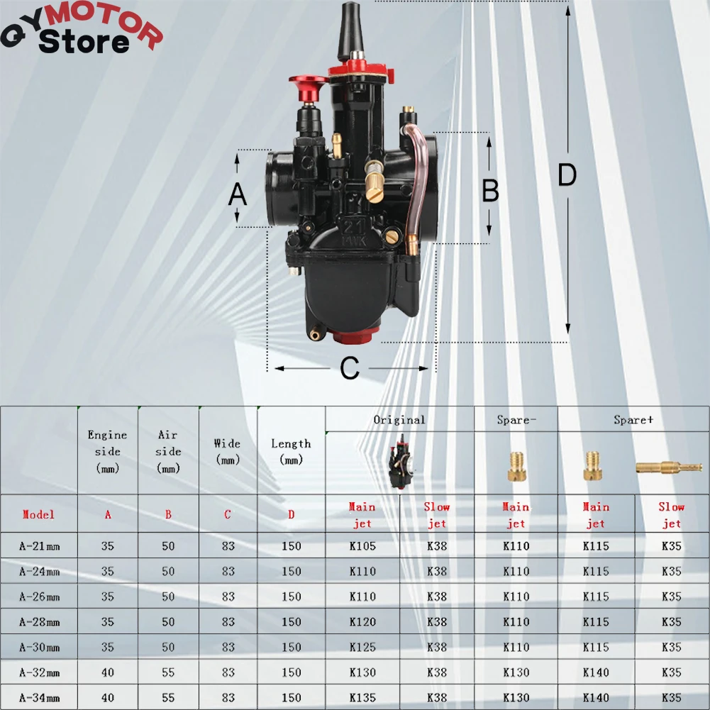  PWK Carburetor 21 24 26 28 30 32 34mm Racing Carb Universal 2T  4T Engine Dirt Bike Motocross Motorcycle Scooter ATV Quad (26mm) :  Automotive
