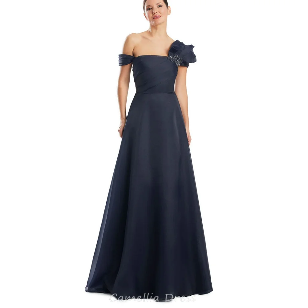 Abiti Personalizzati per la Madre della Sposa, Vestiti Formali Linea A, Abito da Cerimonia Monospalla con Perline, Abiti Vintage per Invitate al Matrimonio - immagine 4