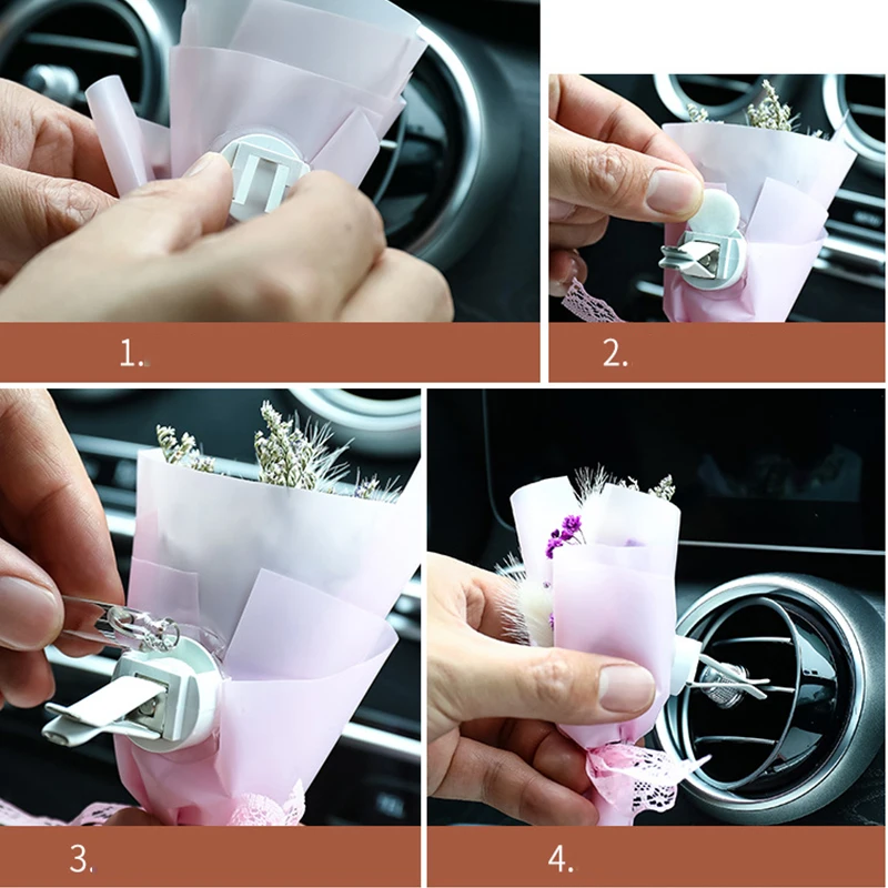 2 Stück Entlüftungsklammern mit getrocknetem Blumenstrauß,  Mini-Auto-Aromatherapie-Clips, niedliche Auto-Innendekoration für das  Armaturenbrett der