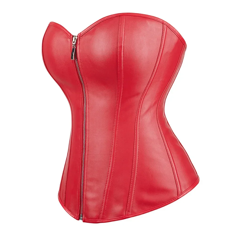 Description Picture 4 of itemWomen Faux Leather Corset Overbust Corset Synthetic Leather Bustier Boned Body Slimming Korset Sexy Black Red Gorset