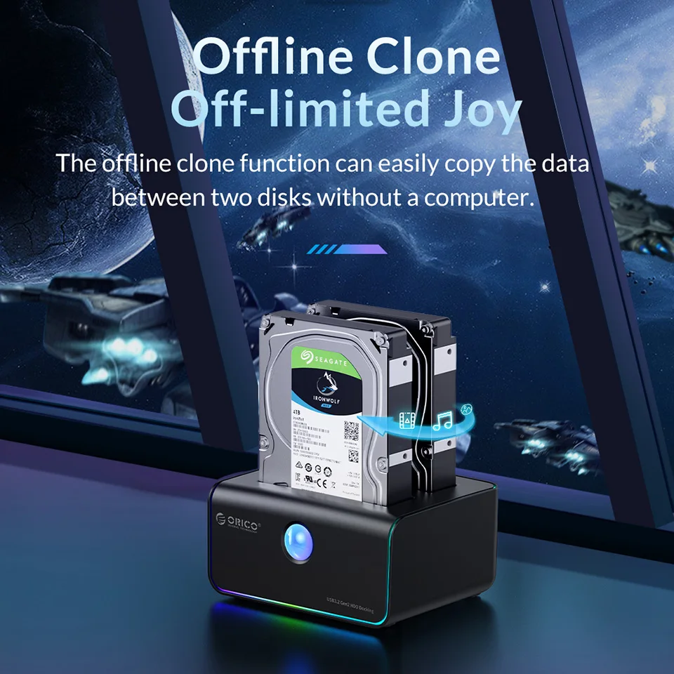 ORICO 2.5" 3.5" SATA Hard Drive Docking Station 2 Bay Offline Clone for 2.5/3.5 inch HDD SSD USB C 3.0 Dual Disk HD House Box PC