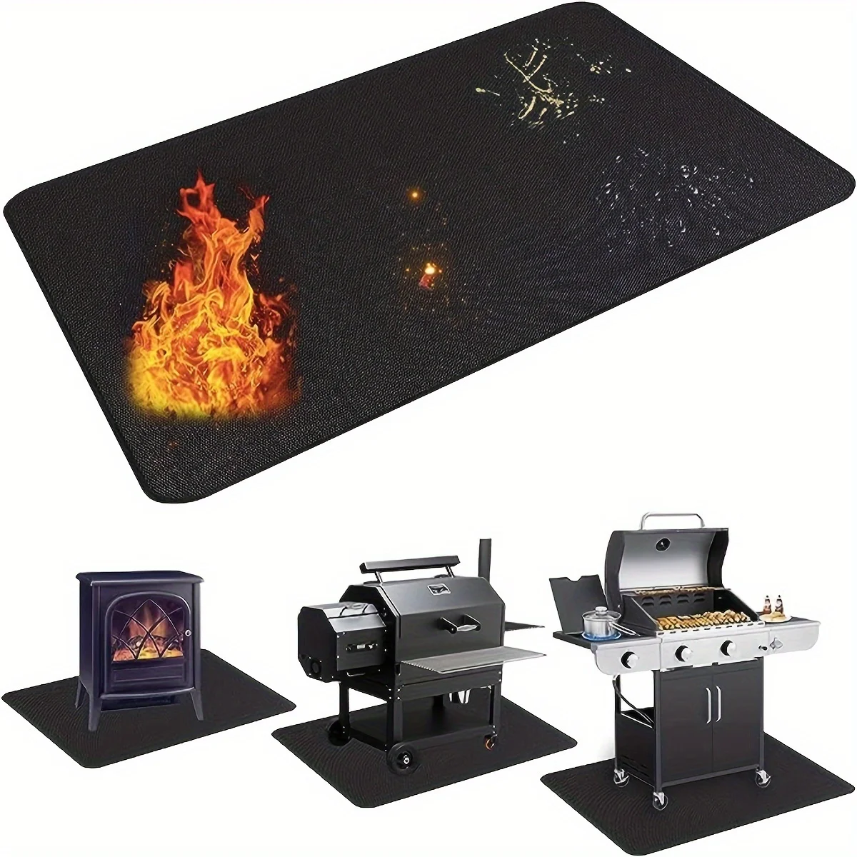 Grill Mat 1pc Fireproof & Waterproof Reusable BBQ Accessory for Deck Protection Perfect for Halloween Christmas Weddings for BBQ Grill Mat