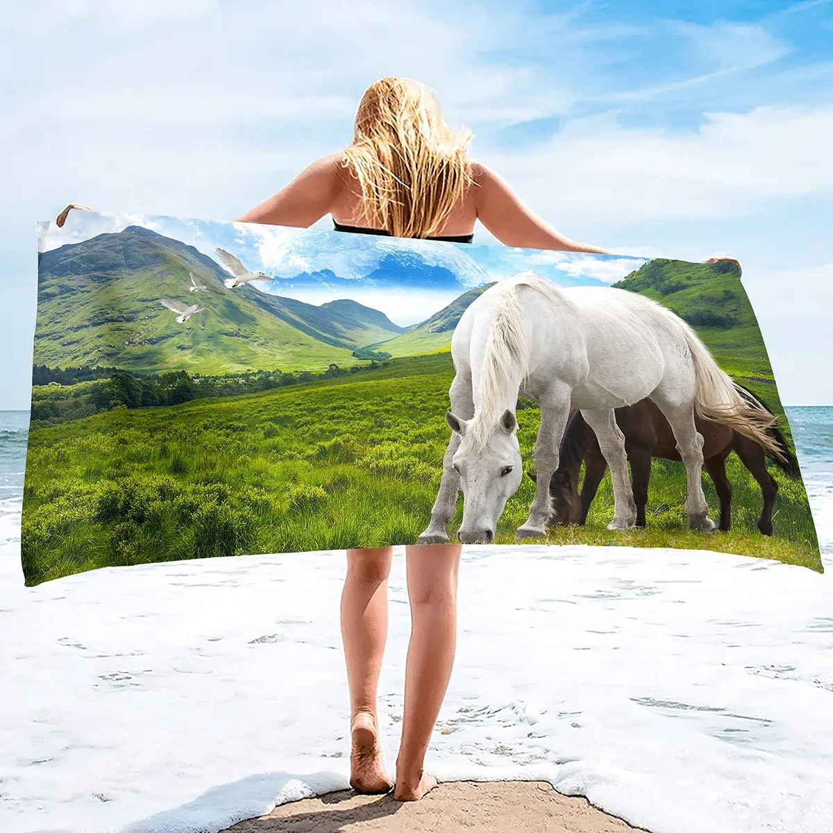 Serviette De Plage Avec Motif Chevaux, Serviette De Plage Imprimée Pour