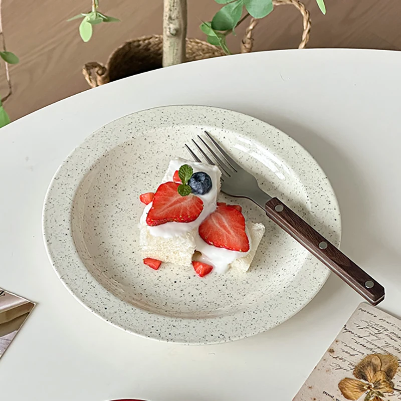 Simple Ceramic Plates Solid Sesame Dot Household Breakfast Plate New Versatile Fruit Salad Tray Exquisite Serving Dish