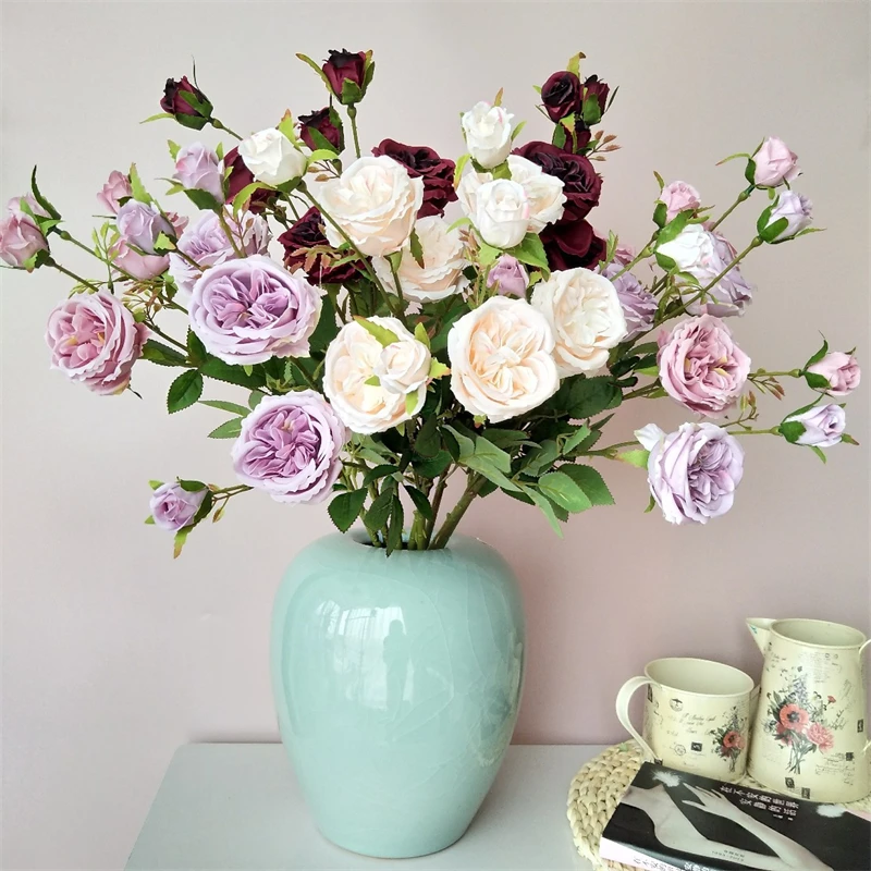 

Imitation Flowers 6 Heads Small Austin Roses Living Room Vase Arrangement Decoration Wedding Photography Props Fabric Art Flower