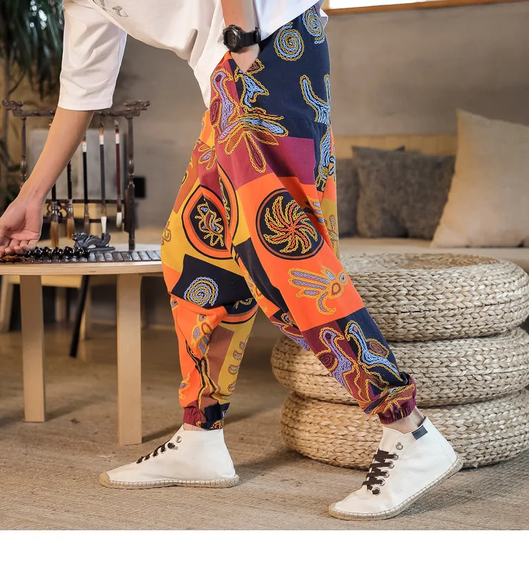 2022 Summer Mens Baggy Cross Pants Men Women Hip-hop Print Wide Leg Pants Male Casual Vintage Long Trousers mens harem joggers