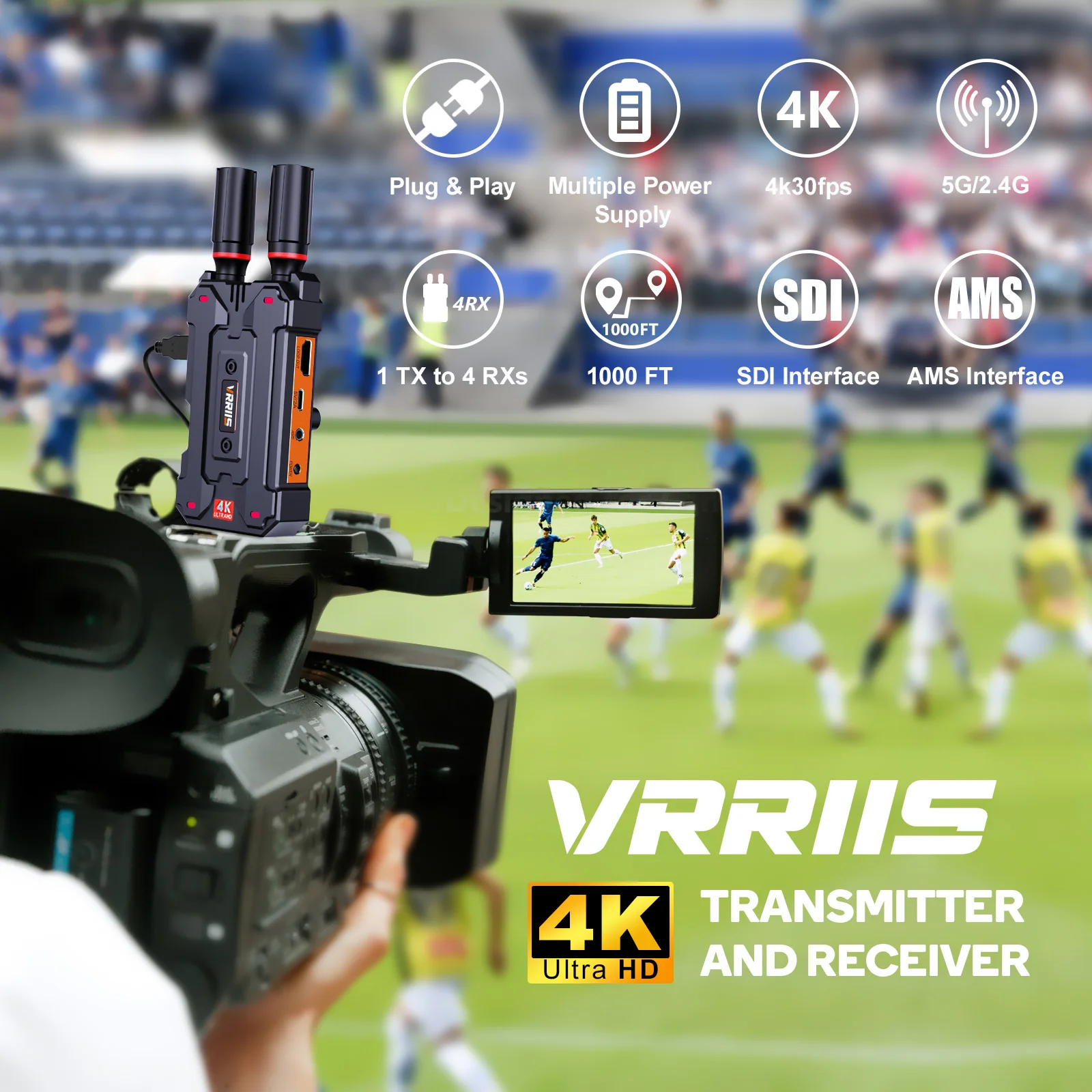 4K HDMI Wireless Transmitter and Receiver 300M with SDI Interface for Professional Audio/Video Production Streaming to Monitor