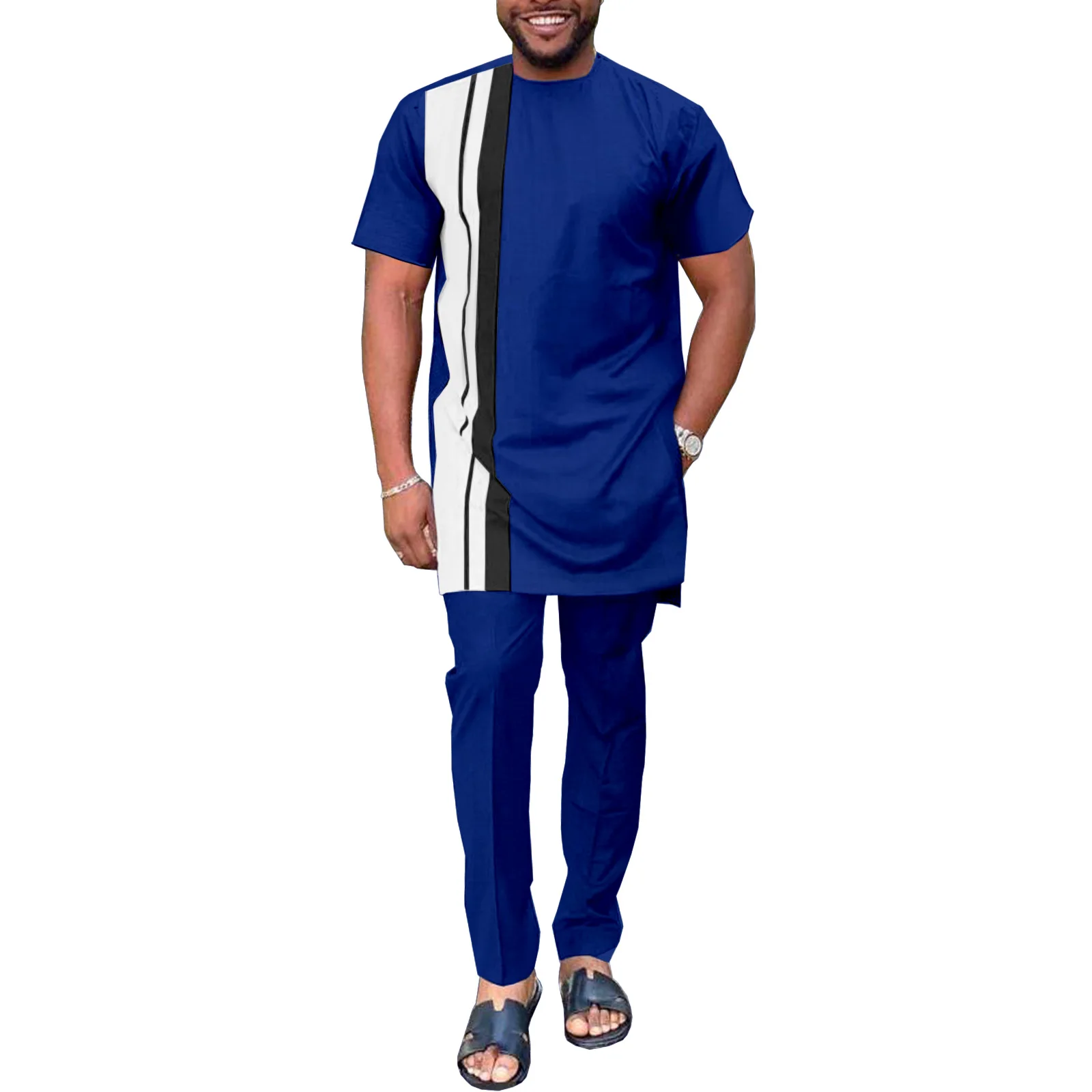 

SEA&ALP African Suits for Men's Dashiki Traditional Outfits Two Piece Top Pants Casual Clothes Wedding Attire