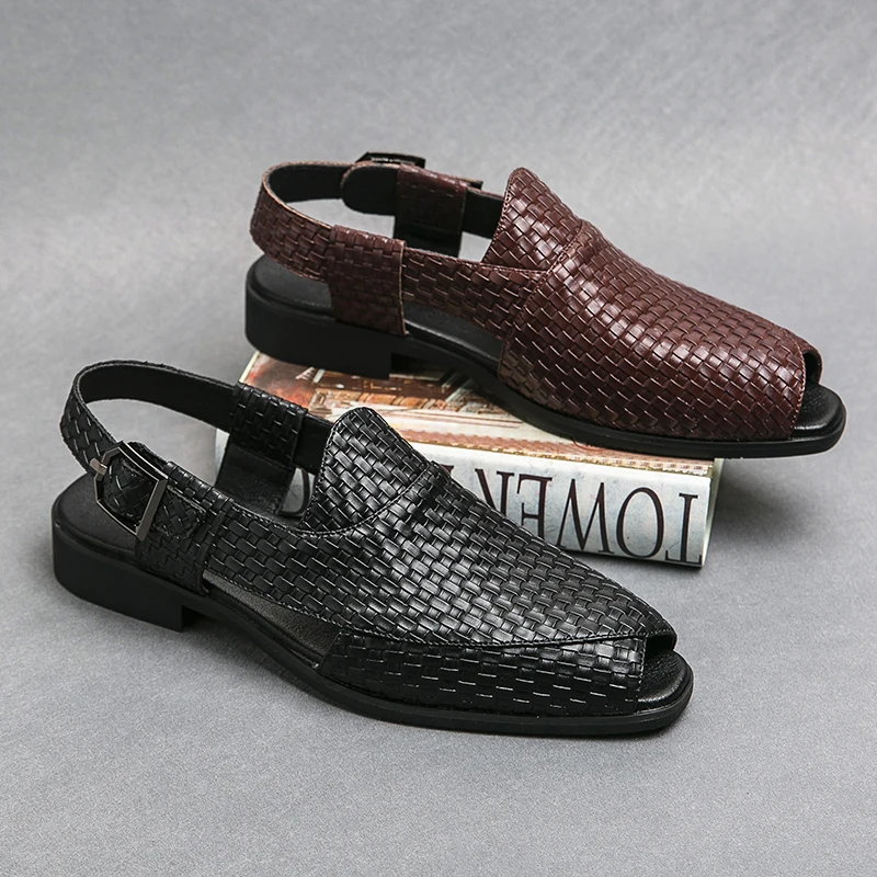 British Style Shoes Men Summer Casual Leather Sandals Brogue Shoes Yuppie Business Sandals Hollowed