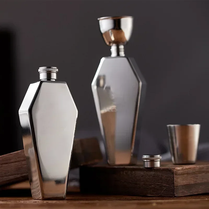3.5oz Mini Hip Flask 100ML Personalized Coffin Shape New Stainless Steel Portable Flagon Travel Wine Pot Bar Gift Supplies