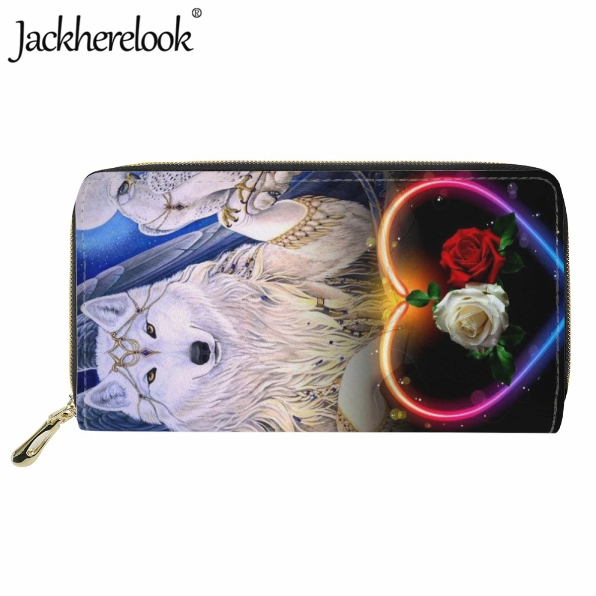 Jackherelook Valentine's Day Gift Ladies Card Holder Wallet Fashion Classic Wolf Rose Pattern Print Long Money Bag Women Purse