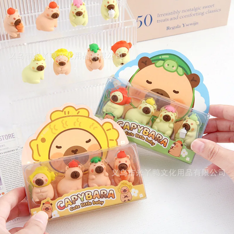 4PCS Cute Capybara 3D Erasers Funny Cartoon Creative Animal Erasers Stationary Gifts Mini School Office Supplies for school pencil eraser,eraser pen,retractable eraser,kneadable eraser,eraser refillable pen,biscuit eraser,plasticine eraser