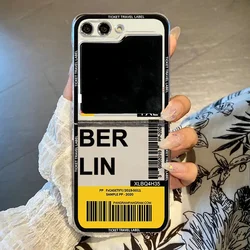 Hot Ticket Travel Label Phone Case with New York, Seoul, and Paris Design - Hard Protective Cover, Clear s for Samsung ZFlip 8 (Style 1)