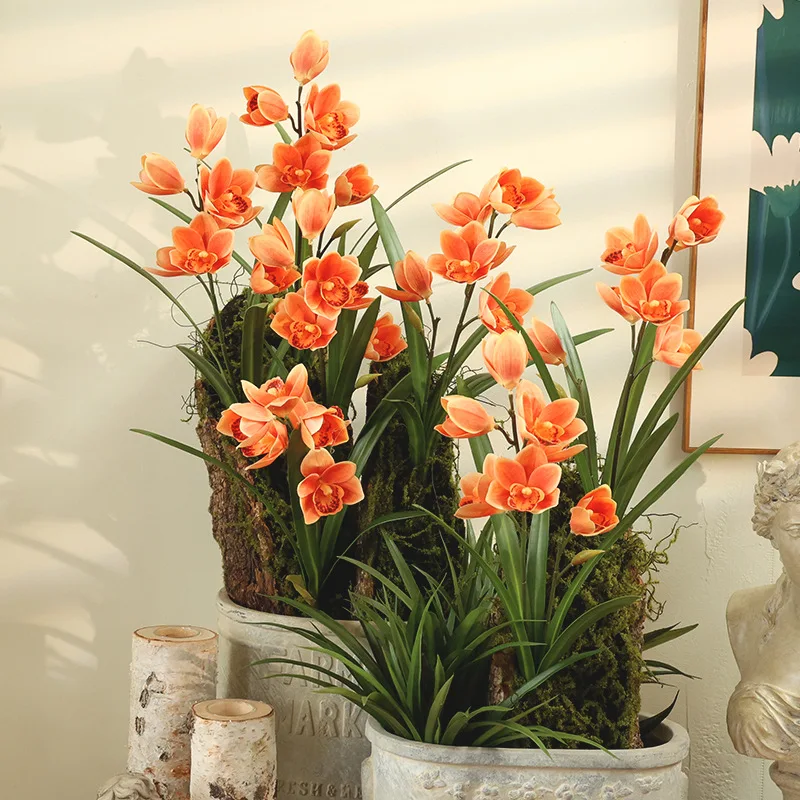 Fiori Artificiali Stampa 3D Real Touch Cymbidium Branch Home Soggiorno Decorazione Simulazione Fiore Rosa Piatti Floreali