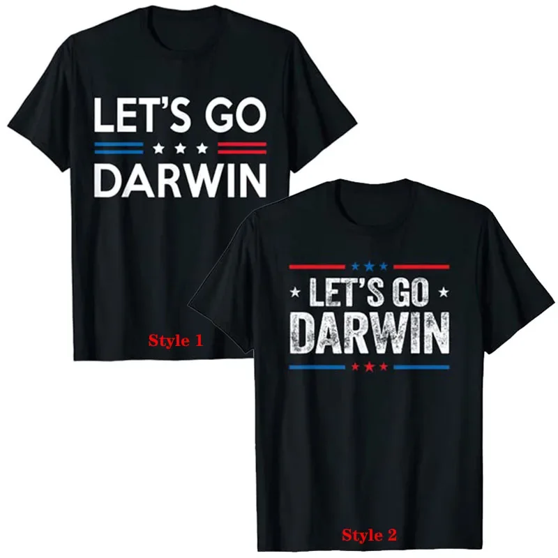 

Funny Lets Go Darwin T-Shirt | Let's Go Charles Darwin Quote Tee Top USA American Flag Men Clothing Fashion Short Sleeve Blouses