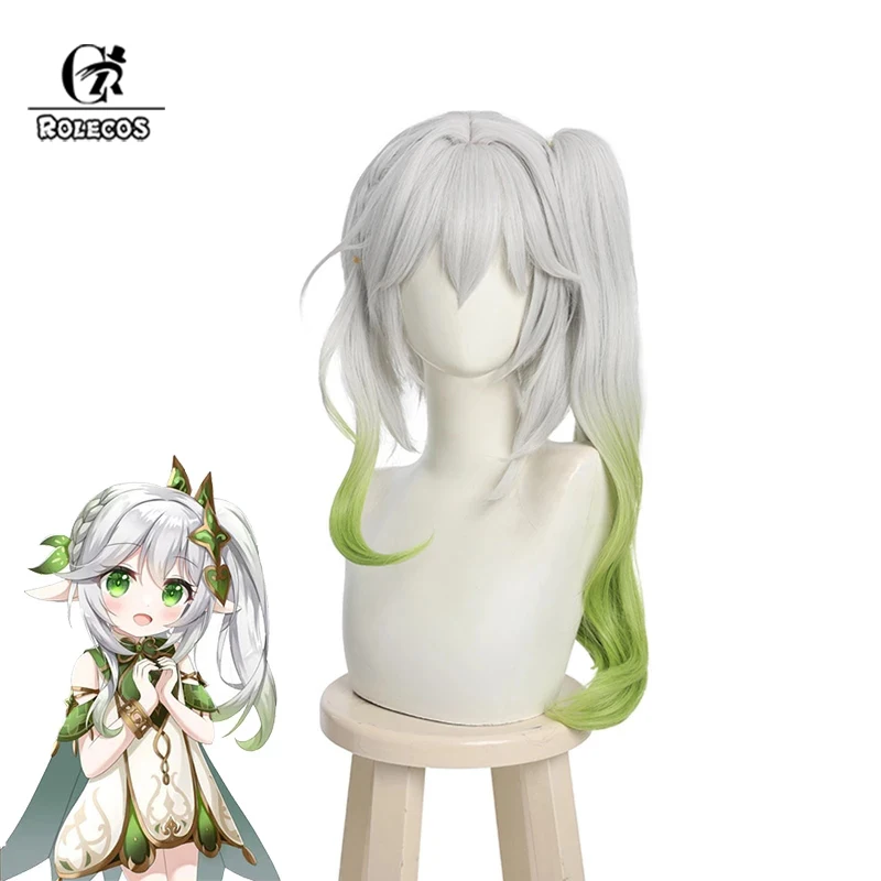 

ROLECOS Game Genshin Impact Nahida Cosplay Wig 45cm Mixed Color Women Wigs with Ponytail Heat Resistant Synthetic Hair