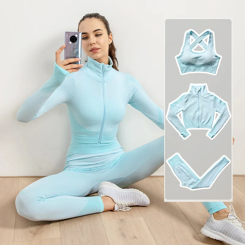 Conjunto De Ropa Deportiva Para Mujer, Traje De Yoga Sin Costuras, 2/3  Piezas, Chaqueta De Manga Larga Con Cremallera, Ropa De Gimnasio Para  Primavera - Conjuntos De Yoga - AliExpress