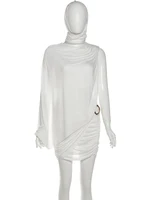 Cindy Solid Hooded Scarf One Shoulder Skirt Set 6