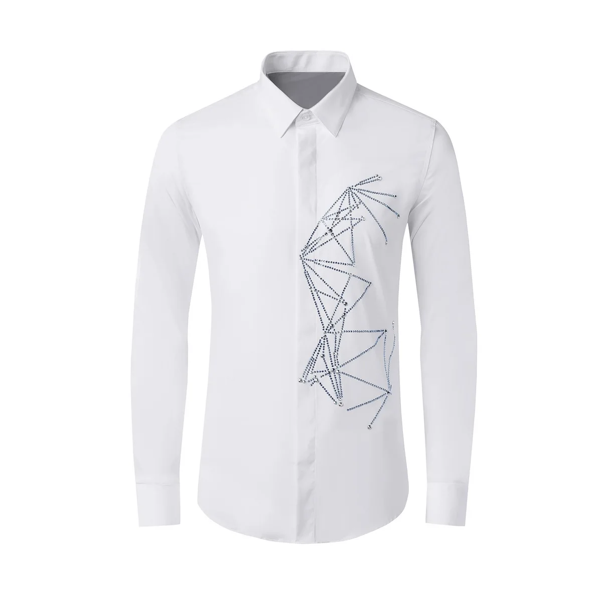 

High Quality Luxury Jewelry Fashion Collar Men Shirt Slim Fit Long Sleeve Banded Collar Solid Dress Shirts For Men