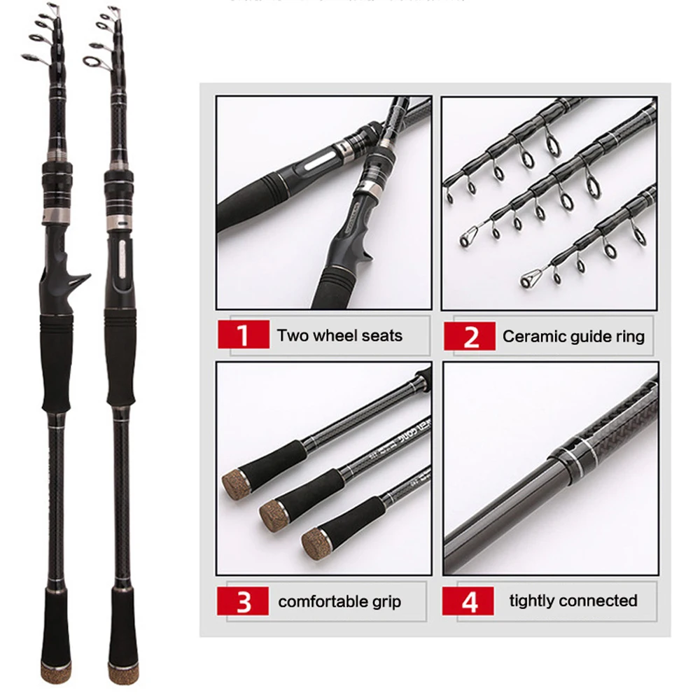 SIECHI Carbon Fiber Spinning Rod Telescopic Fishing Rod 1.8M 2.1M 2.4M 2.7M 3.0M Casting Lure Feeder Super Hard Pole Carp