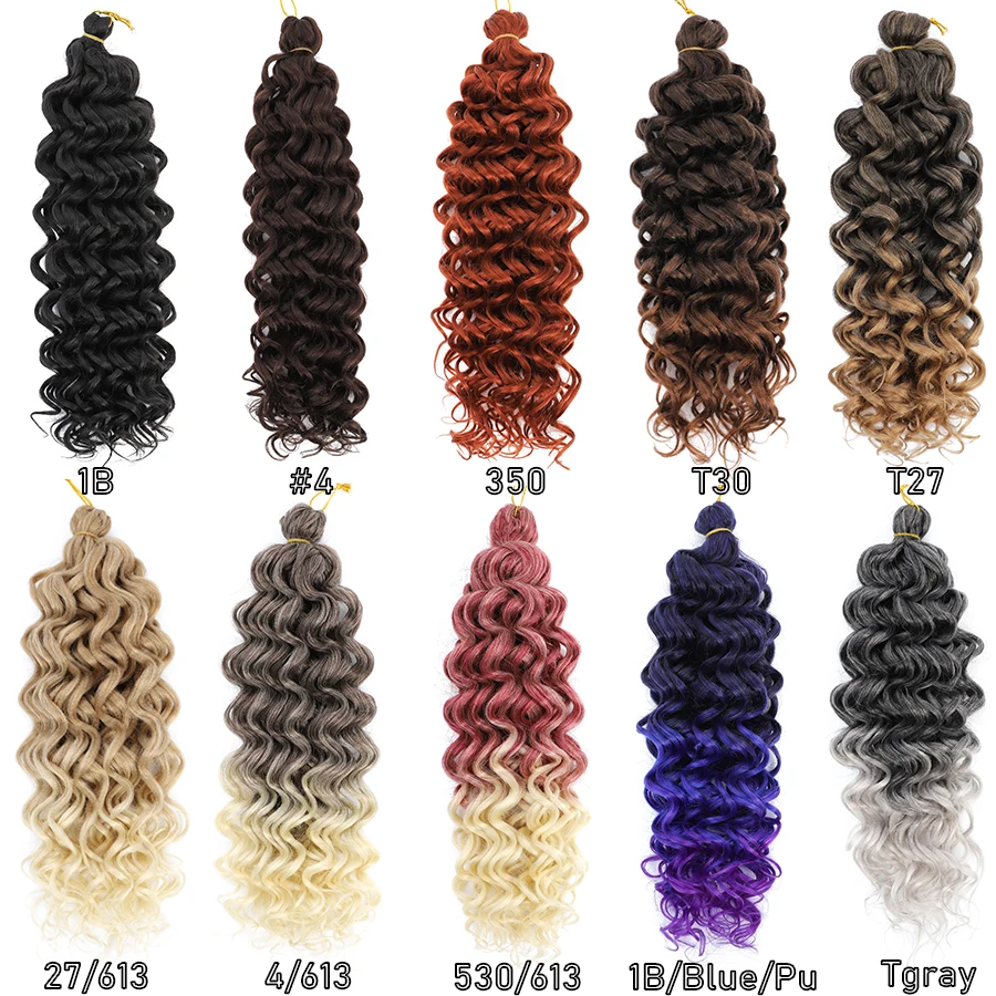 TOMO Long Deep Wave Crochet Synthetic Hair Extensions 18/24Inch Natural Ocean Wave Curly Crochet Braing Hair Brown Blonde
