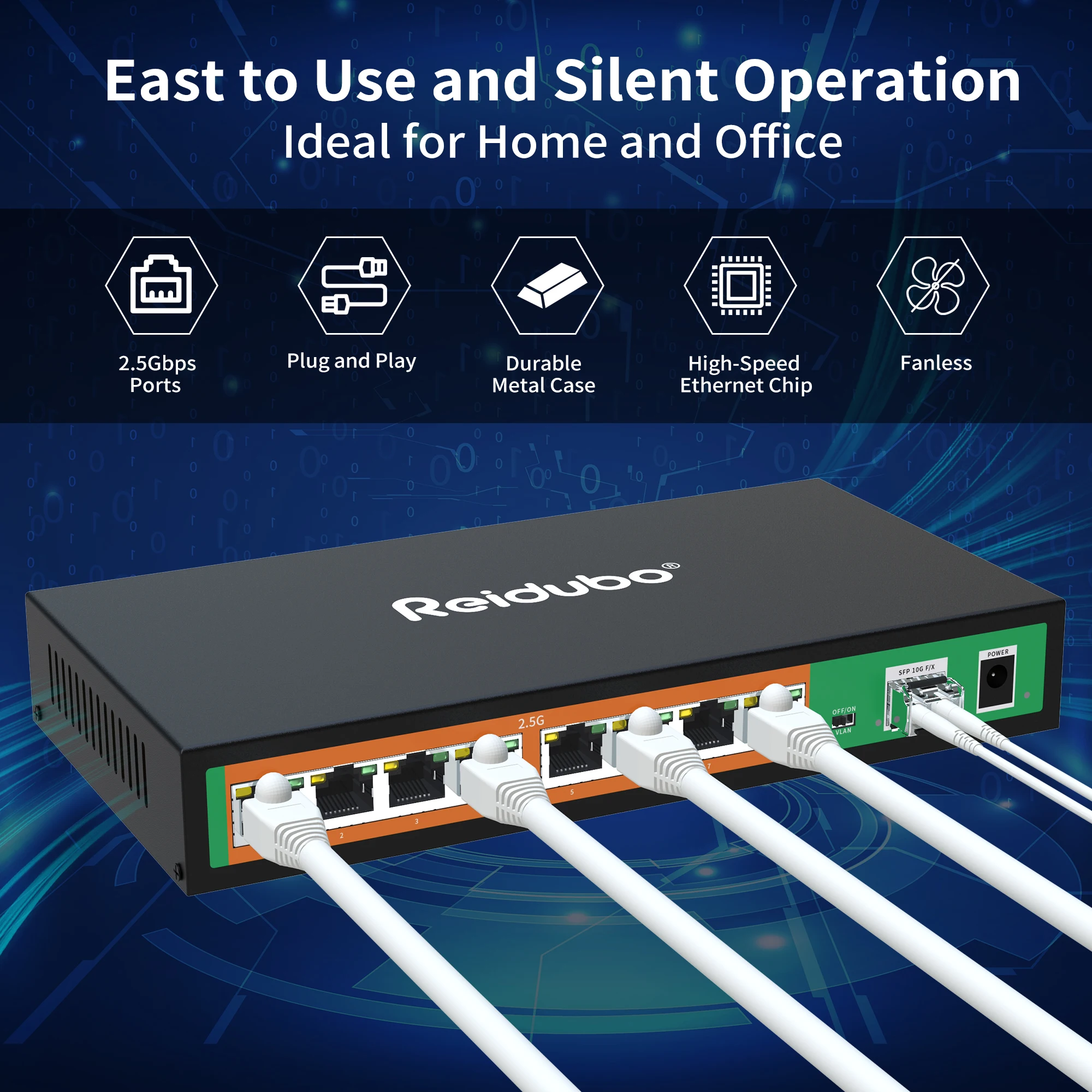 Commutateur de réseau Ethernet non géré, Plug and Play, 9 ports 2.5Gbps, 8 ports 2.5G avec liaison montante de déchets 10G, 2.5 Go