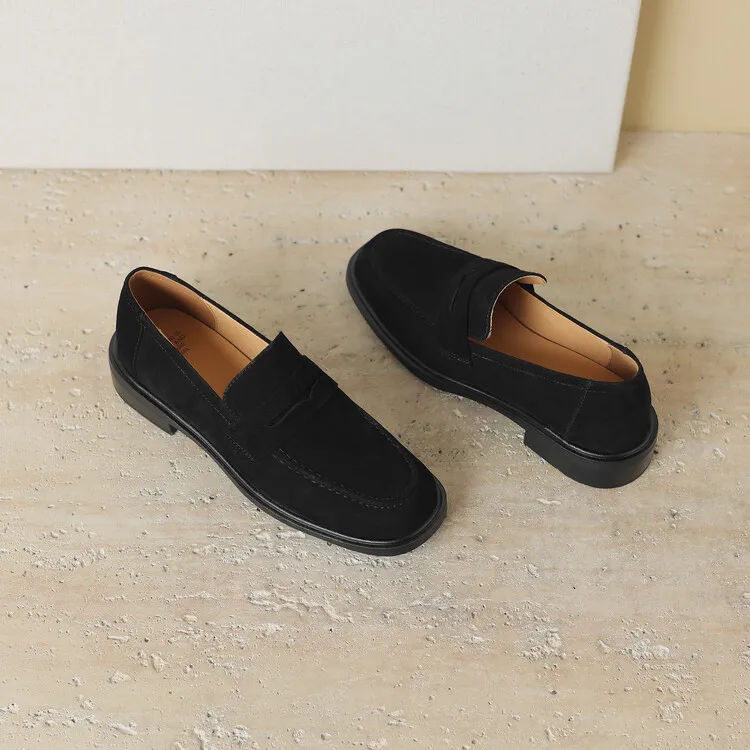 2026 Spring Sheep Suede Women Shoes Round Toe Chunky Heel Women Pumps Shoes for Women Deep Mouth Loafers Low Heels Ladies Shoes