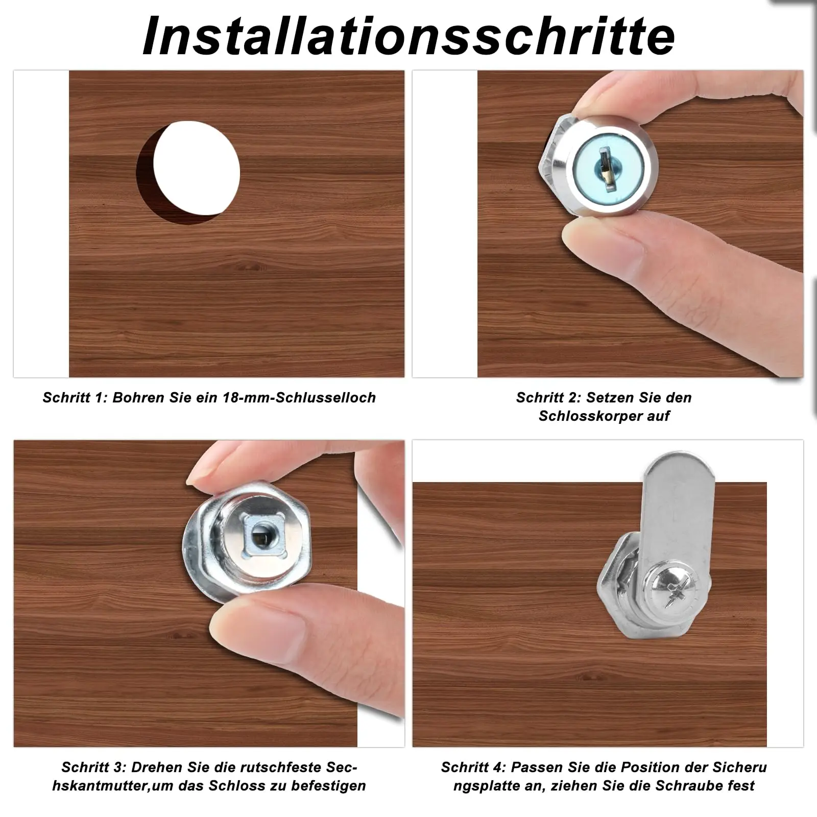 Cam Lock Set 16/20/25/30mm Door Cabinet Mailbox Drawer Cupboard Locker 2 Keys 4 Lock Plates