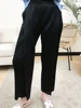 Miyake Pleated Black High Waist Split Side Straight Pants Women Causal Loose Cropped Trousers 5