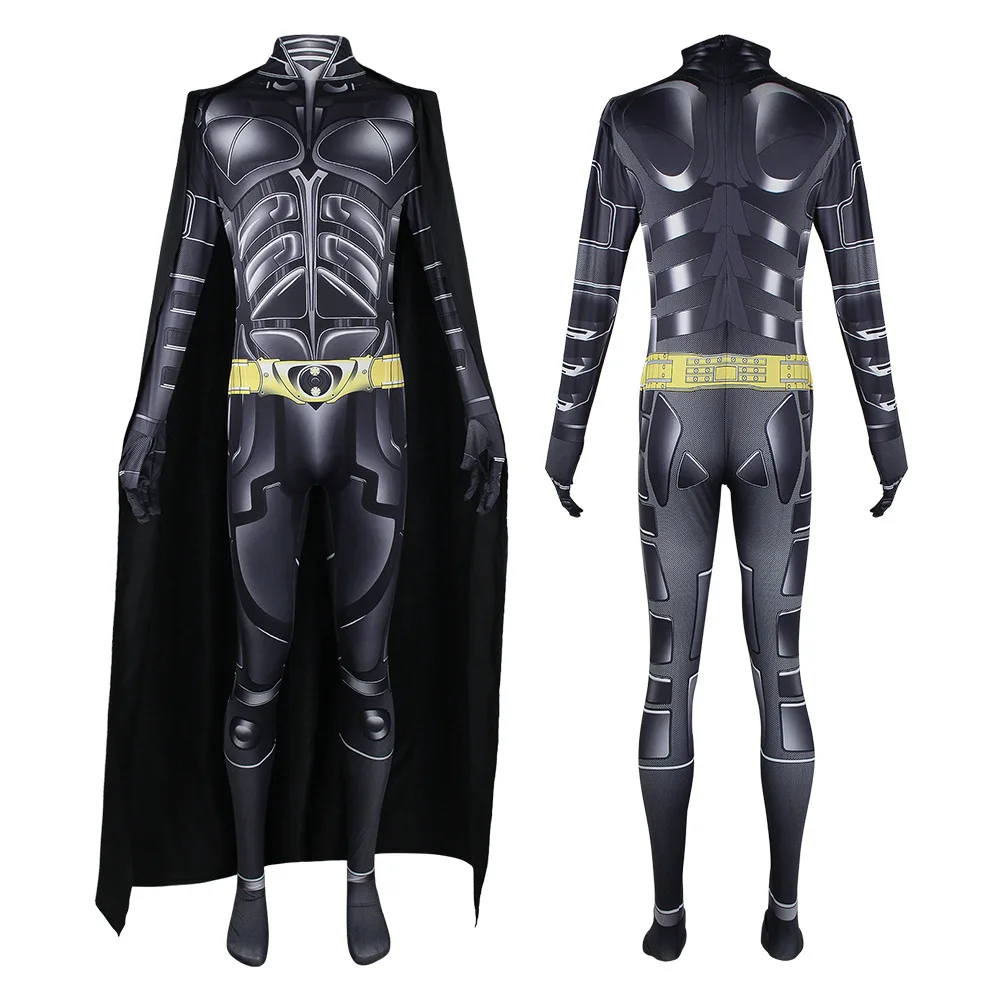 

Adult Bat The Dark Knight Bruce Wayne Black Jumpsuit Cloak Cosplay Costume Masquerade Party Bodysuit Halloween Costumes for Men