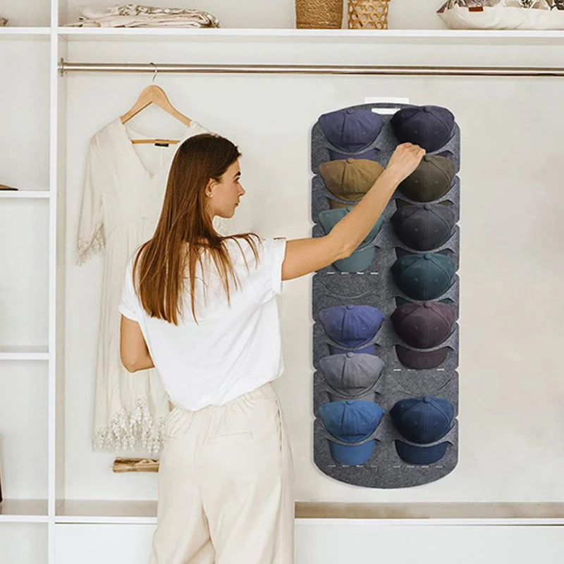 Hanging-Hat-Organizers-for-Bedroom-Closet-Space-Saving-Wall-Door-Felt-Storage-Rack-for-Baseball-Cap.jpg Függő Kalap Szervezők Hálószobás Szekrény Helymegtakarítás Fali Ajtó Filc Tároló Állvány A Baseball Sapka Számára - Image 2