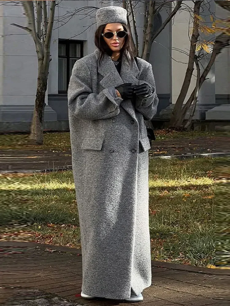 Fashion Double Breasted Solid Long Coat for Women 2024 Autumn