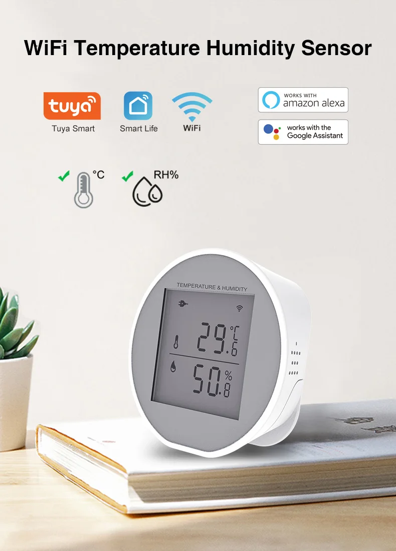 Tuya WiFi Temperature Humidity Sensor LCD Digital Display Thermometer Sensor 55d
