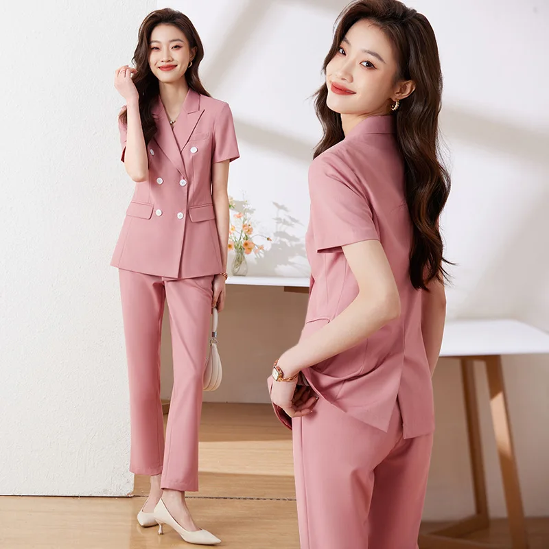 

Pink Small Suit Jacket Women's Short-Sleeved Summer 2023 New Temperament Commute Work Clothes Business Wear Suit