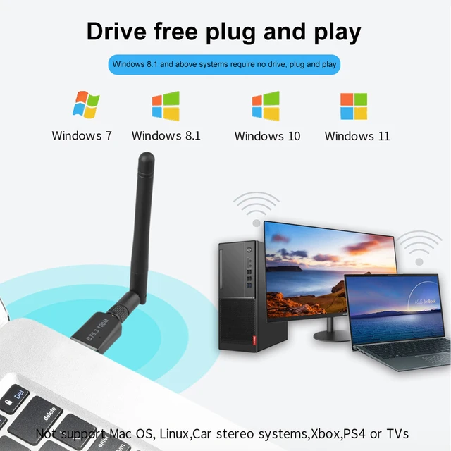  Bluetooth 5.3 USB Adapter - For Desktop PC, Laptops. Supports  Headphones, Keyboard, Mouse, Speakers, Printer - Windows 11/10/8.1 :  Electronics