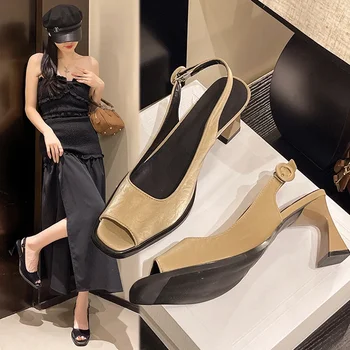 Block Heels Open Toe Retro Woman Shoes 2025 Summer Clear Sandals Chunky Peep Original New Fashion High Gladiator Girls Pumps Rom