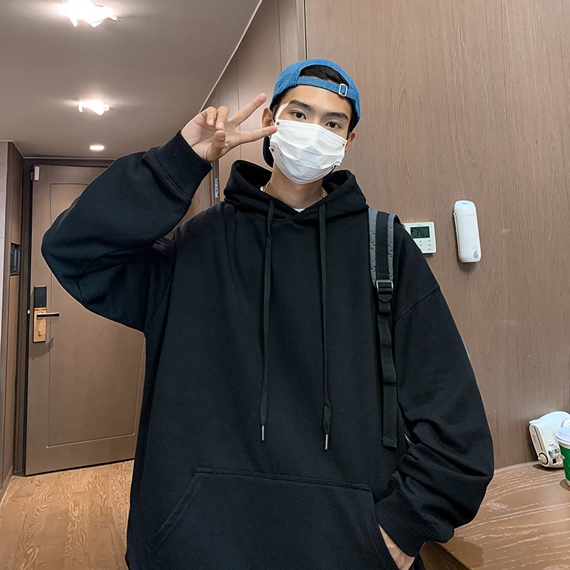 

Новинка, свободные Модные мужские толстовки в стиле Харадзюку Y2k, толстовка большого размера, мужская повседневная однотонная уличная одежда, мужские пуловеры с длинным рукавом и капюшоном