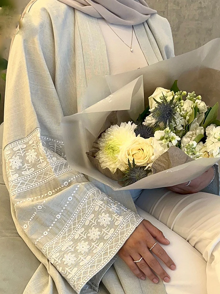 

Embroidery Cardigan Muslim Women Long Robe Ramadan Eid Dubai Abaya Jalabiya Kaftan Islamic Middle East Arabic