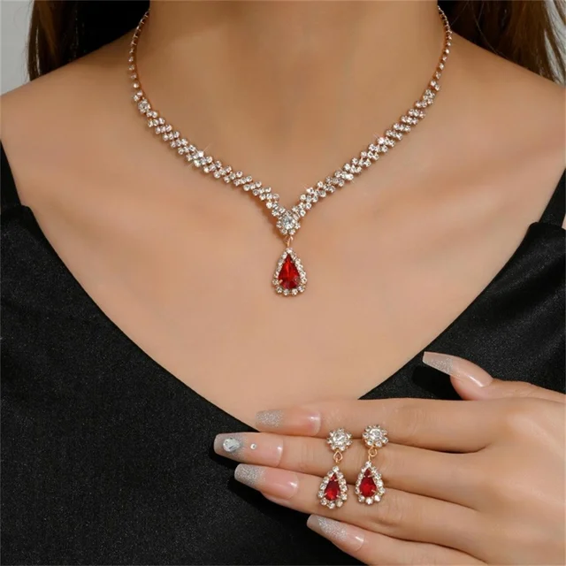 2024 Fashion Bridal Jewelry Sets for Women Earring Necklace Set Rhinestone Crystal Wedding Necklaces Earrings Sets 1