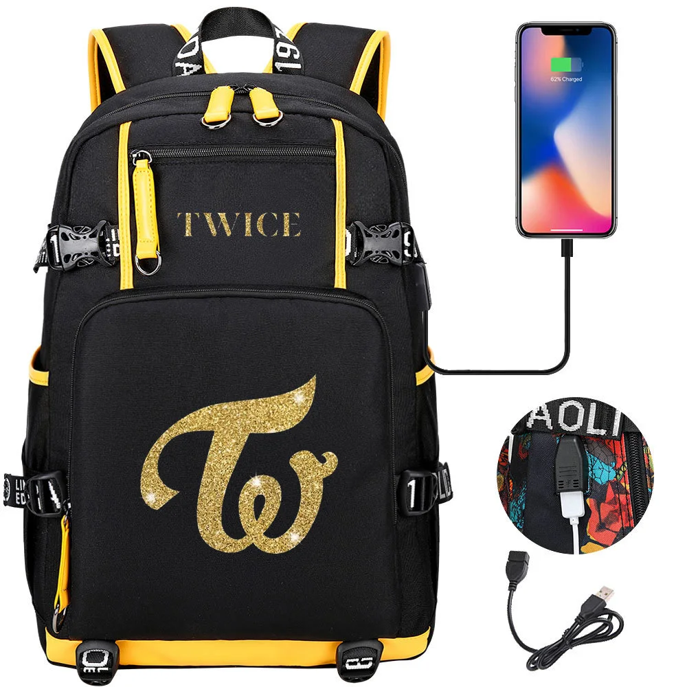 

TWICE Momo Mina Tzuyu Backpack Teenager Children Book Bags Multifunction USB Charging Bag Women Men Pack Bag Travel Mochila