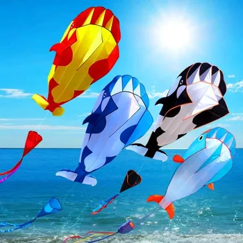 New 2.2m Large Whale/Dolphin Kite Good Flying Single Line Soft Kite Long Tail 100 Meter Kite Line Plastic Flying Toy Kid & Adult