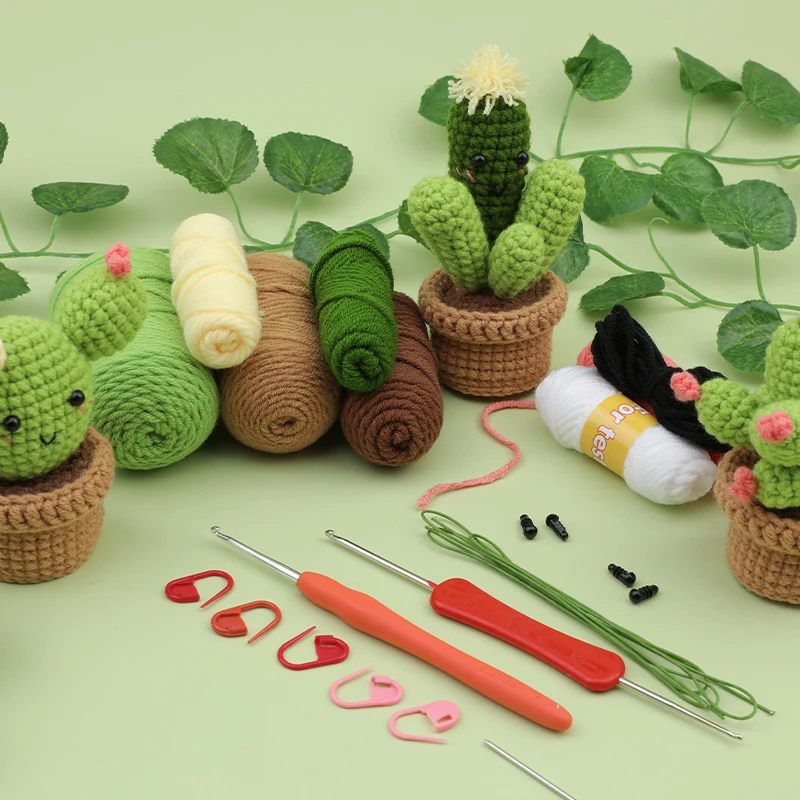 3/6pcs Crochet Kit for Adults Crochet Hooks Yarn Polyester Fiber Stitch Markers Plastic Eyes for Beginners