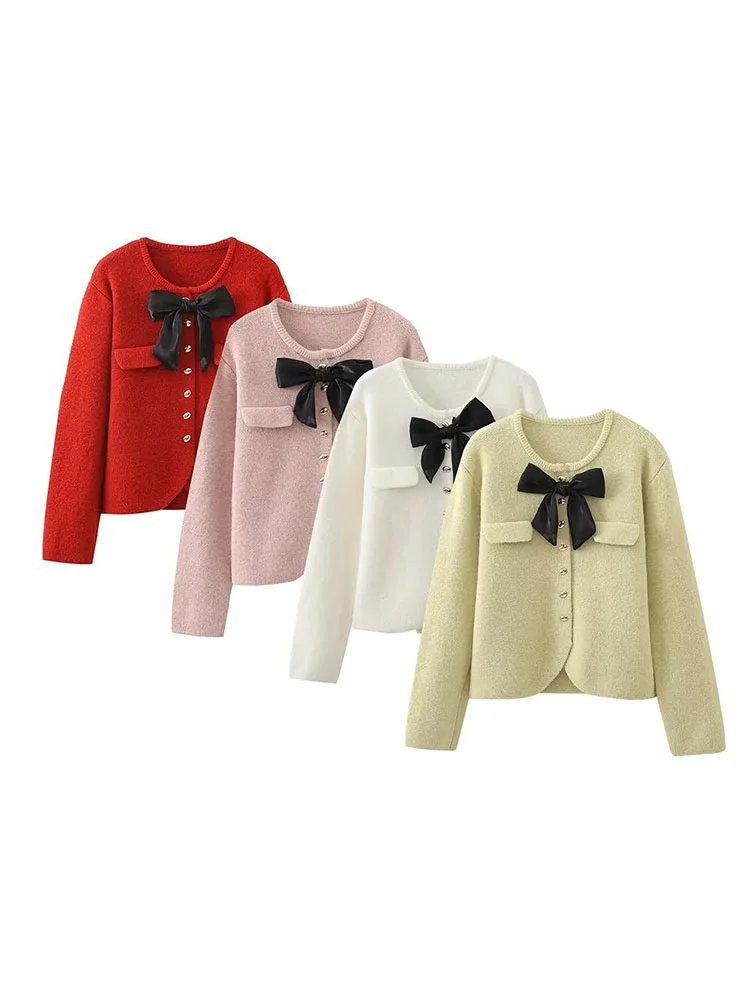 

2023 Autumn/Winter Women's New Commuter Leisure Bow Sweater High Quality and Temperament Single breasted Knitted Cardigan Coat